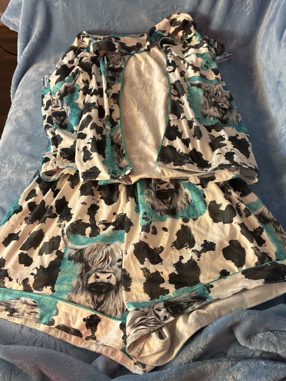 Highland Cow Print Women’s Skirt - Teal & Black